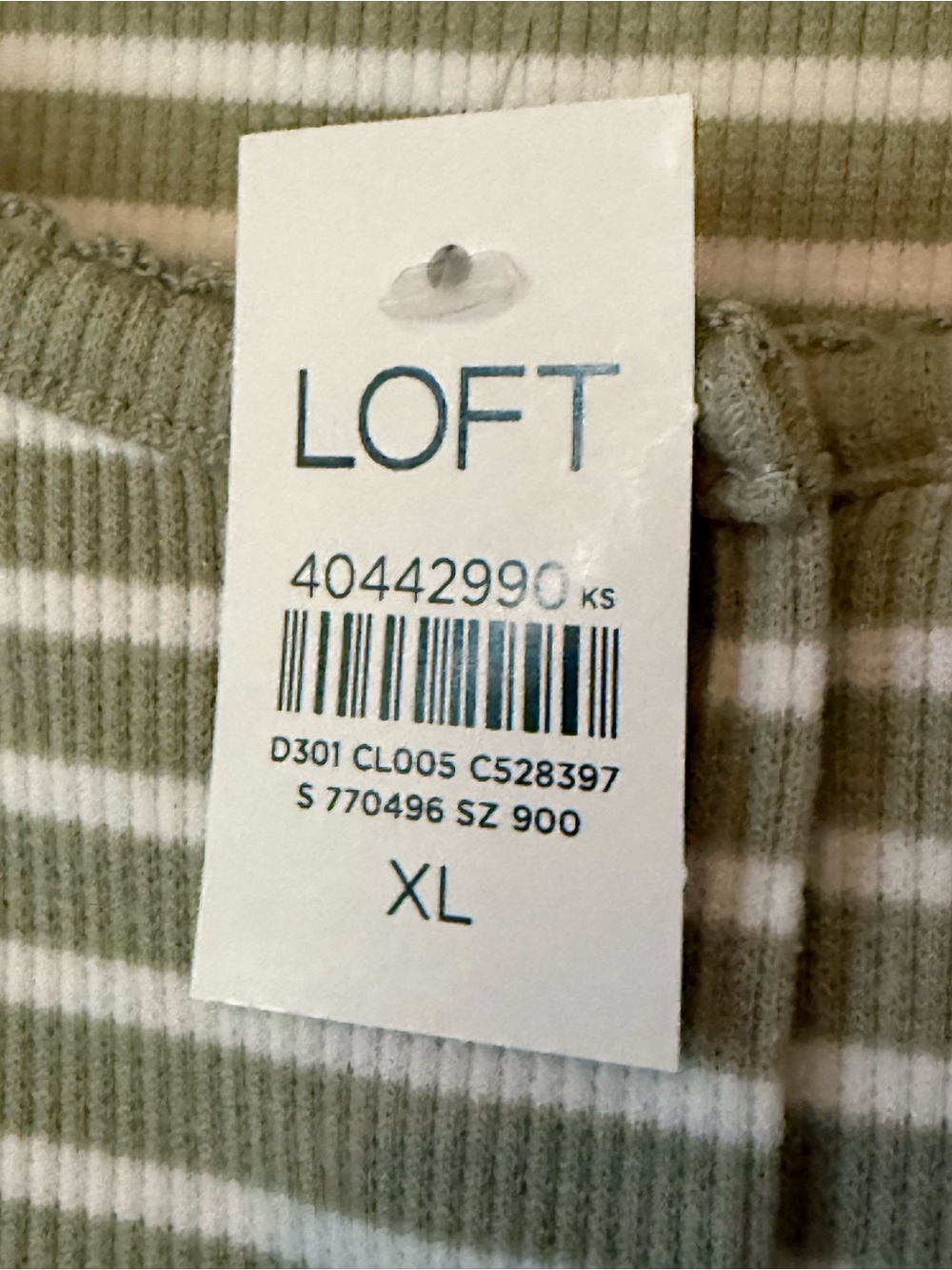 LOFT Striped Scalloped Ribbed Cardigan Brushed Sage Size XL NWT MSRP $60 - Picture 7 of 12
